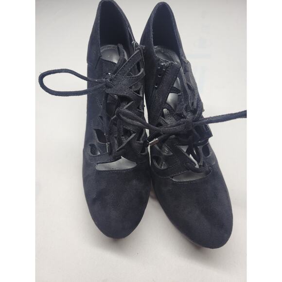 Impo Womens Heels Size 8.5M Faux Suede Black Lace Up Side Zipper Closed Toe - Picture 6 of 12